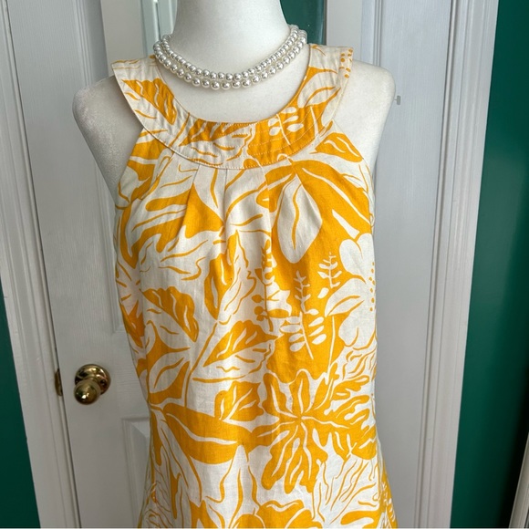 J.McLaughlin Yellow Floral Halter Linen Dress Size 6 - Picture 2 of 10